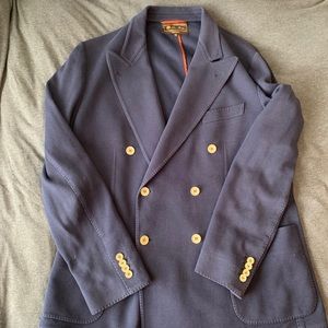 Loro Piana Navy Cotton Double Breasted Blazer 56EU